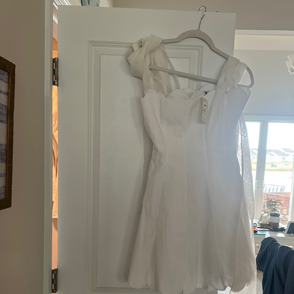 Anthropologie White Asymmetrical Ruffled One Shoulder Dress